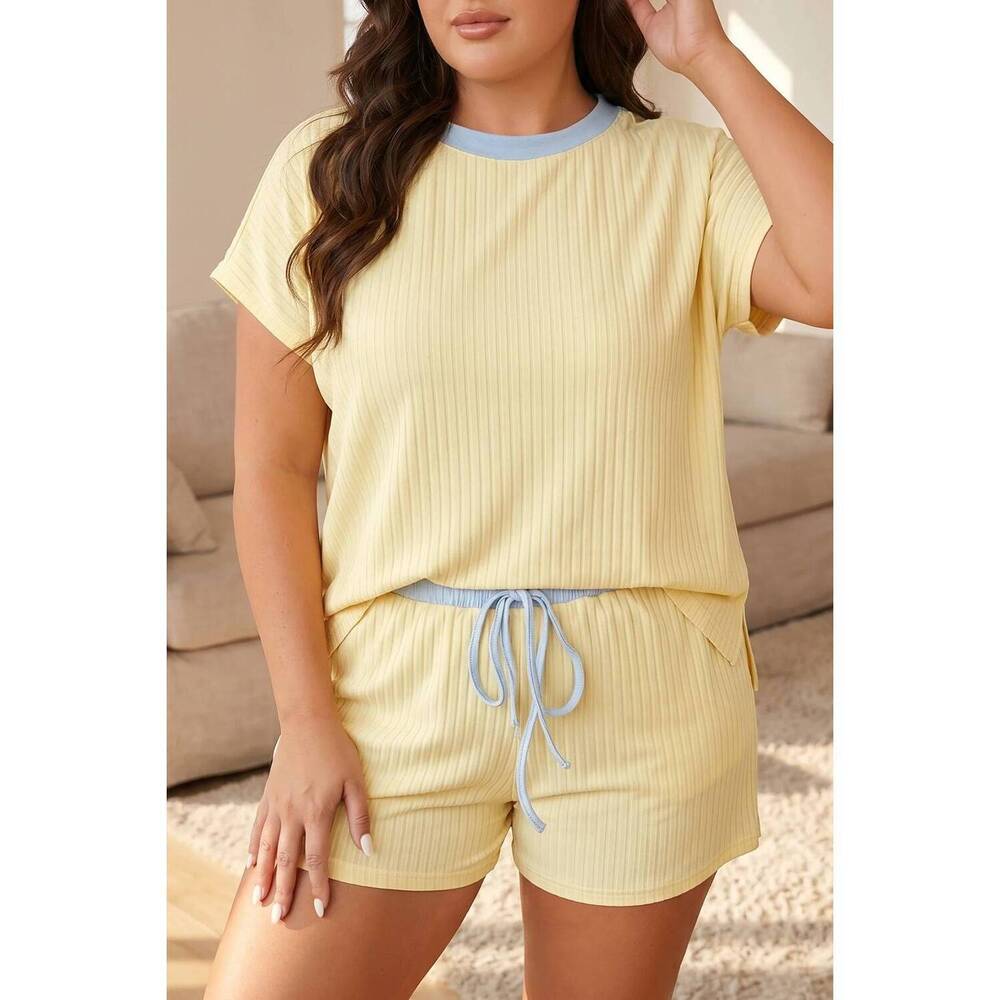 NEW DEAR LOVER ribbed color block trim drawstring shorts 2-piece set - plus in y